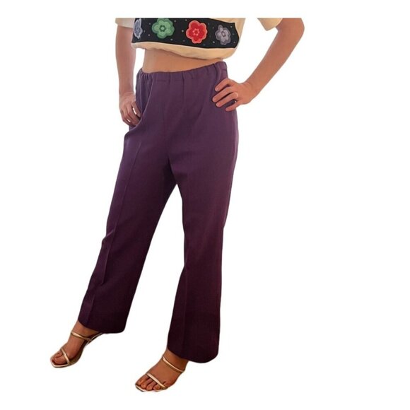 American Vintage Polyester Pants High Waist Wide Legs  Retro 60s 70s Mod Purple - Picture 1 of 6